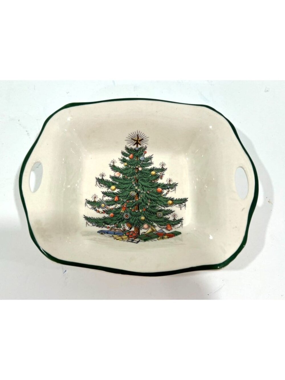 Vintage CUTHBERTSON Original Christmas Tree Handled Candy Nut Dish Bowl